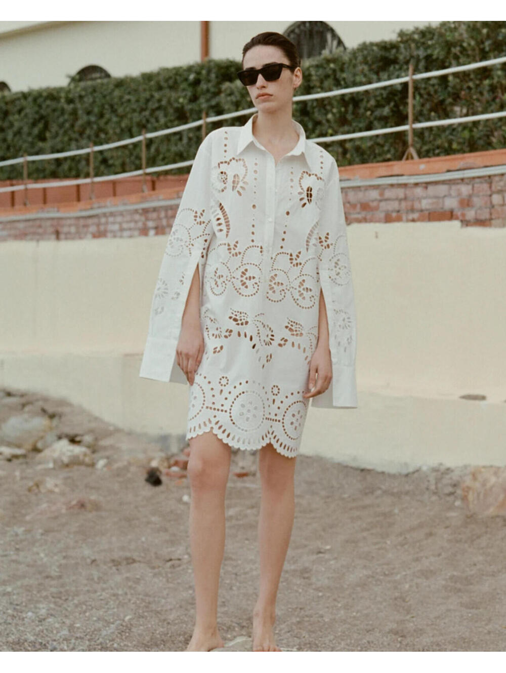 Nili Lotan Mathilde Embroidered Eyelet Shirt Dress, $1,030 NWT, Large #2516